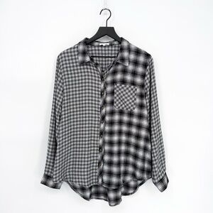 Maurices Collegiate Plaid Flannel Button Down Shirt Black White Large
